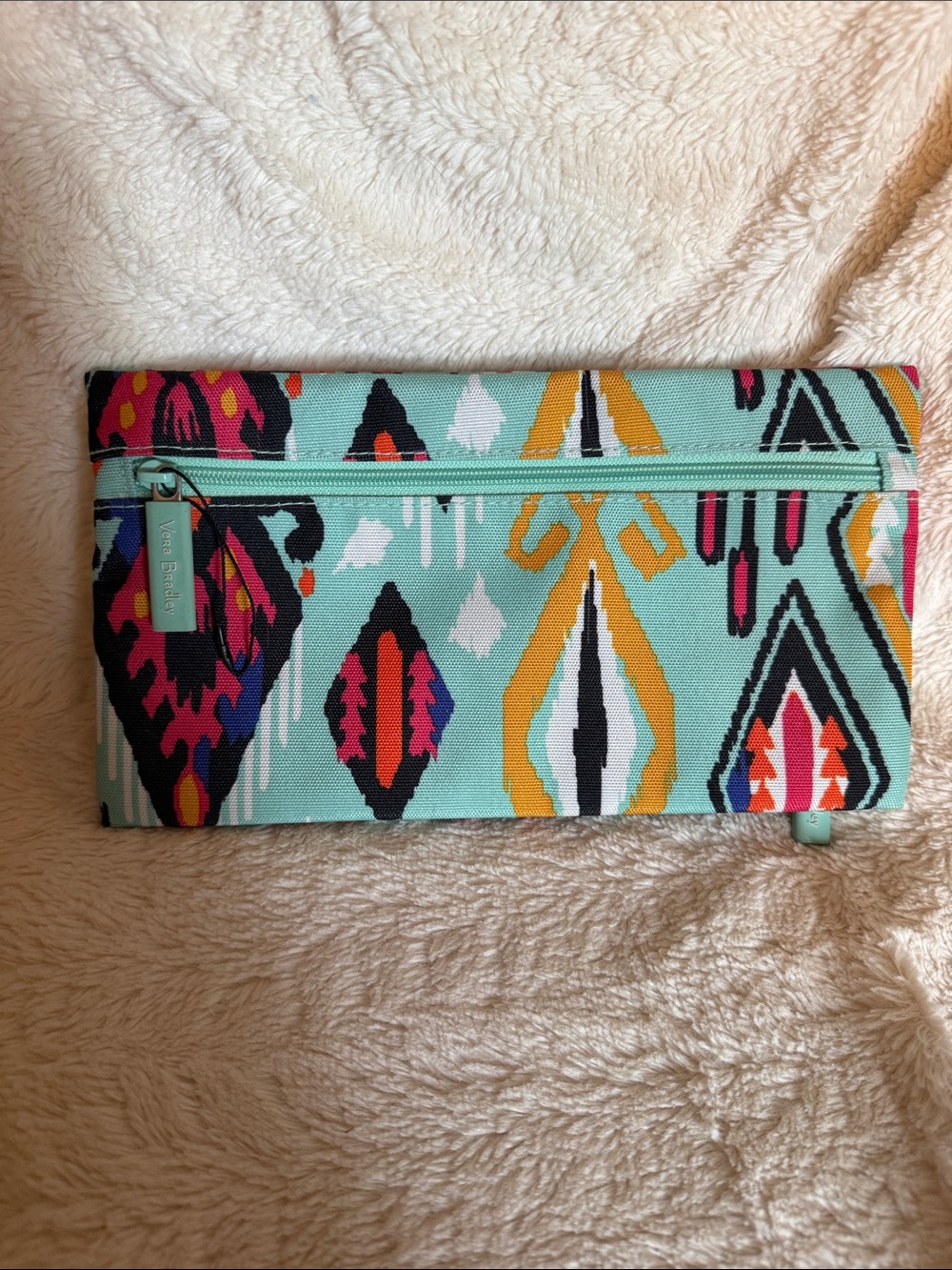 Vera Bradley Mint Ikat Fold-Over Cosmetic Pouch with Multicolor Print